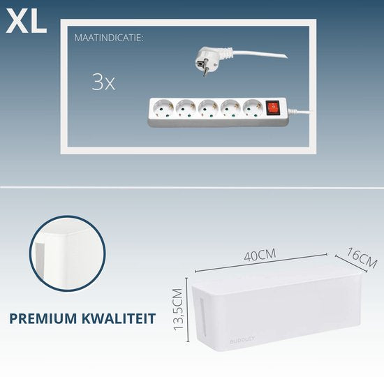 BUDDLEY® Kabelbox Wit (XL) - Verlengsnoer - Kabel management - Kabel Organiser Bureau - Kabel Organiser - Kabelbox voor snoeren wegwerken