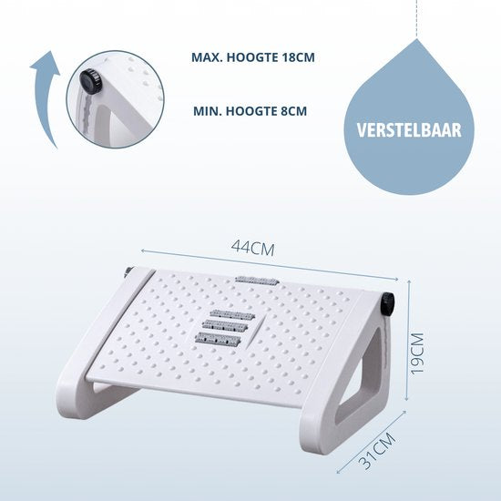 BUDDLEY - Voetensteun Verstelbaar Wit - Voetenbankje Bureau Ergonomisch