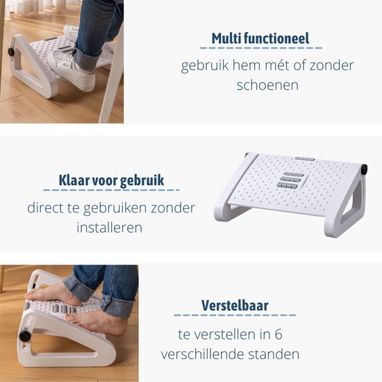 BUDDLEY - Voetensteun Verstelbaar Wit - Voetenbankje Bureau Ergonomisch